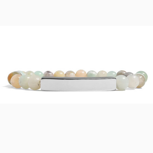Personalizable Natural Stone Engravable Stretch Curved Bar Bracelet