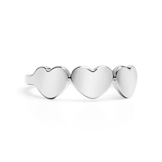 Silver heart-shaped ring on a white background