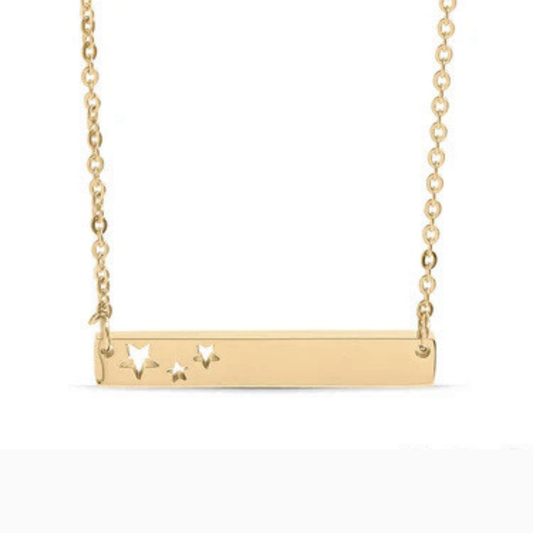Personalized Horizontal Bar Necklace with Star Cutouts | Custom Engraved Stainless Steel