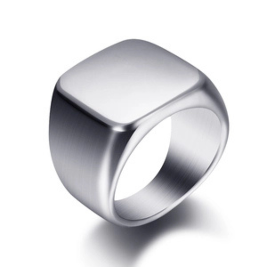 Personalized Substantial Square Signet Ring | Custom Engraved Stainless Steel