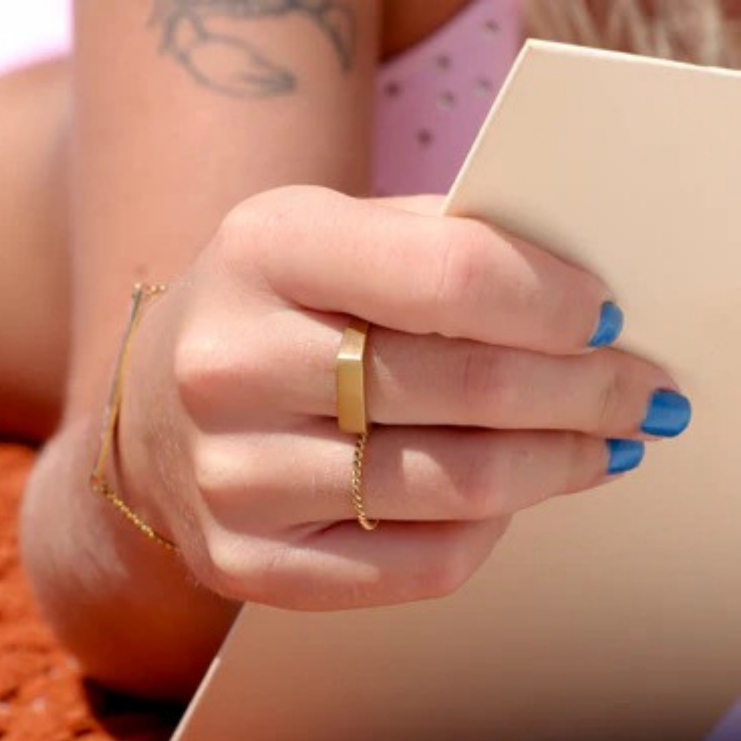 Personalized Gold Horizontal Signet Ring