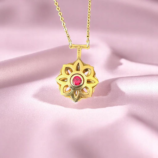 Gold Art Deco Floral Necklace with Ruby | Pendant