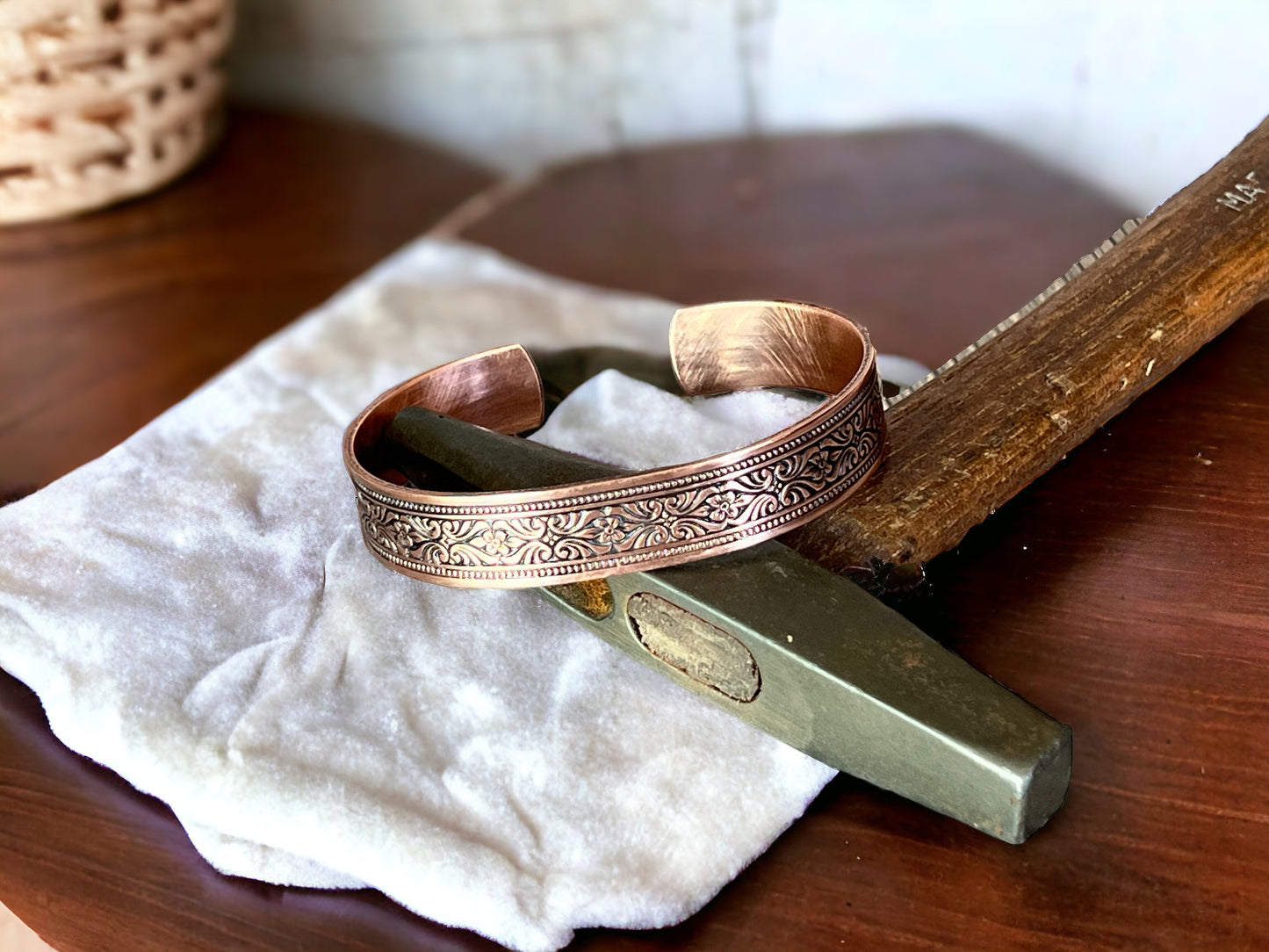Highly Polished Scrollwork Copper Cuff, Intricate scrollwork texture, copper bracelet, Arthritis Copper, gift for her