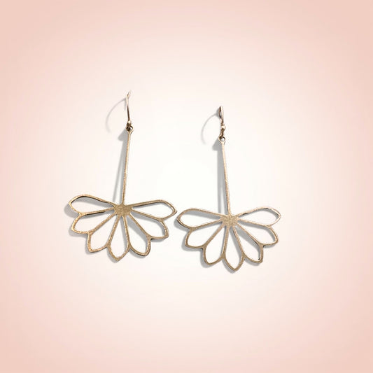 Gold drop art deco flower earrings