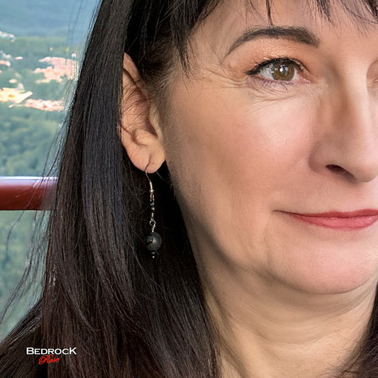 Matte Black Agate DanglingEarrings Bedrock Rose, Beaded dangling earrings, Casual costume jewelry