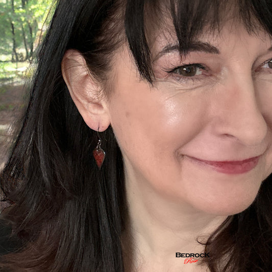 Crackle Red Arabesque Copper Enameled Earrings Bedrock Rose,Red Dangling earrings, Modern style jewelry