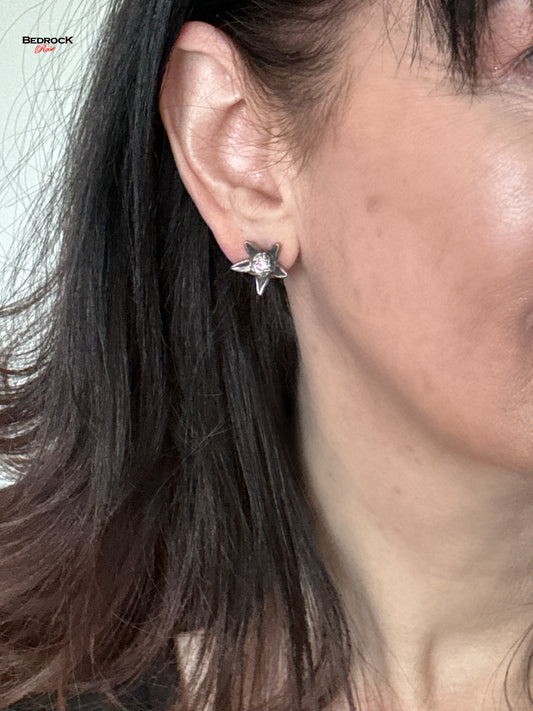 Hand-Sculpted Star Flower Earrings Bedrock Rose, Hand-sculpted silver post earrings, pink gemstone, star of Bethlehem jewelry, gift for her