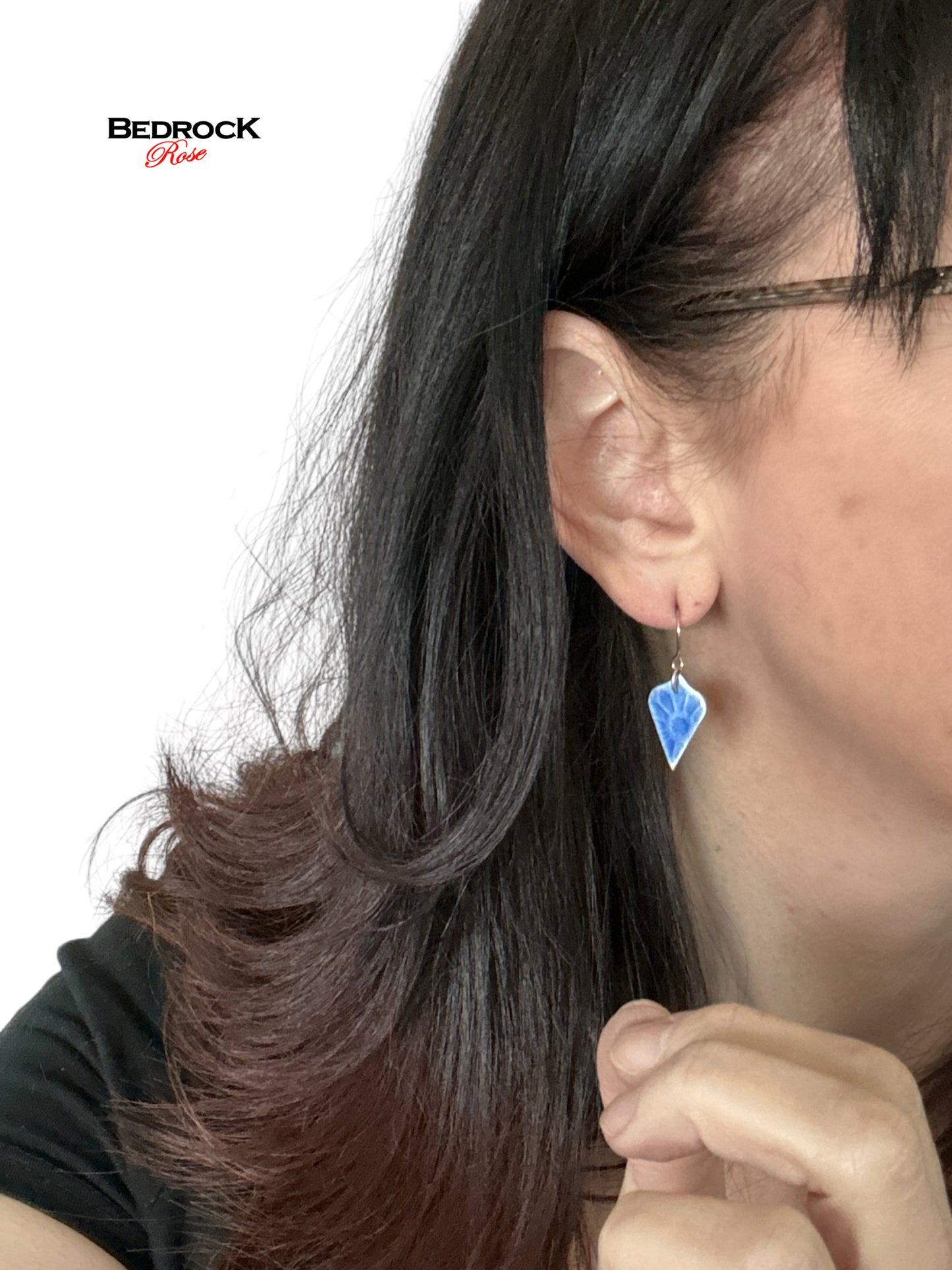 Sky Blue Floral Arabesque Earrings Bedrock Rose, Handmade jewelry, Enamel earrings