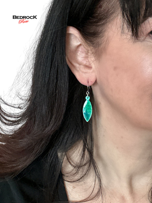 Sparkly Silver Green Earrings Bedrock Rose, Glass enamel earrings, Handmade Jewelry, Gift for Her