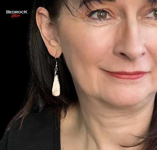 Rhodochrosite Dangling Earrings Bedrock Rose, Compassion stone, Self-love stone