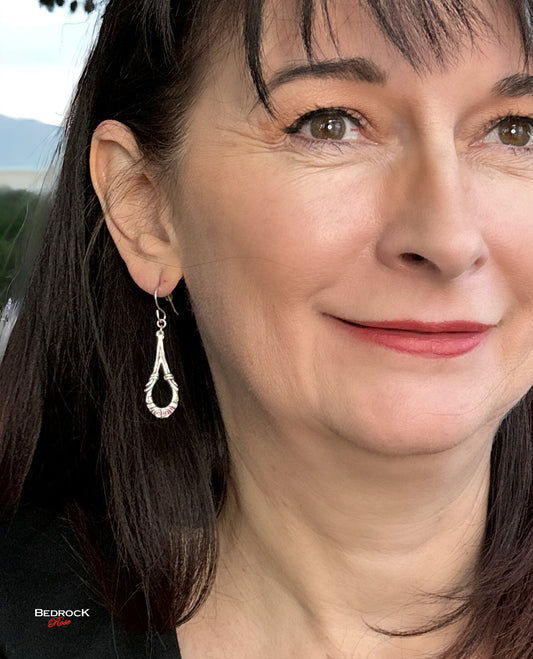 Sterling Silver Swirls with Multi-Colors Dangling Earrings, Gifts For Her, Stylish Silver Earrings, Green Magenta Black on Silver Earrings