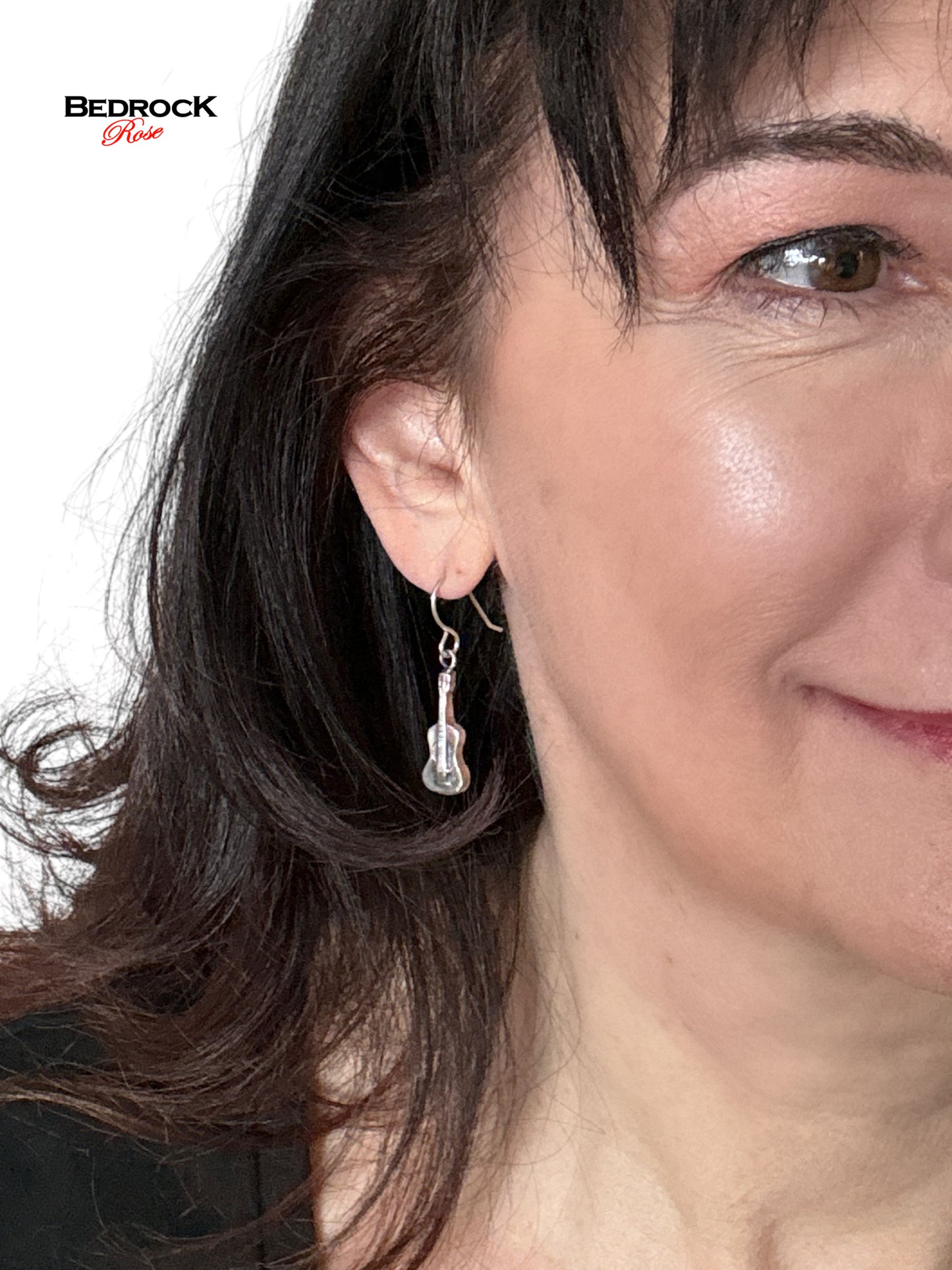 Sterling Silver Guitar Dangling Earrings, Mini Guitar Sterling Silver Guitar Dangle Earrings, Musical Earrings, Solid Sterling Silver Guitar Earrings, Gift for her, Handcrafted earrings