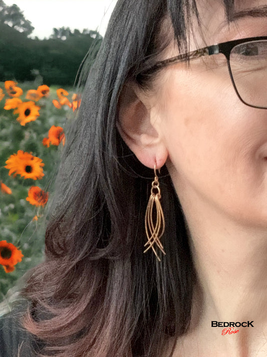 Warm Bronze Wires Curving Together Dangling Earrings, Nickel Free Bronze Fashion Earrings, Gift for her