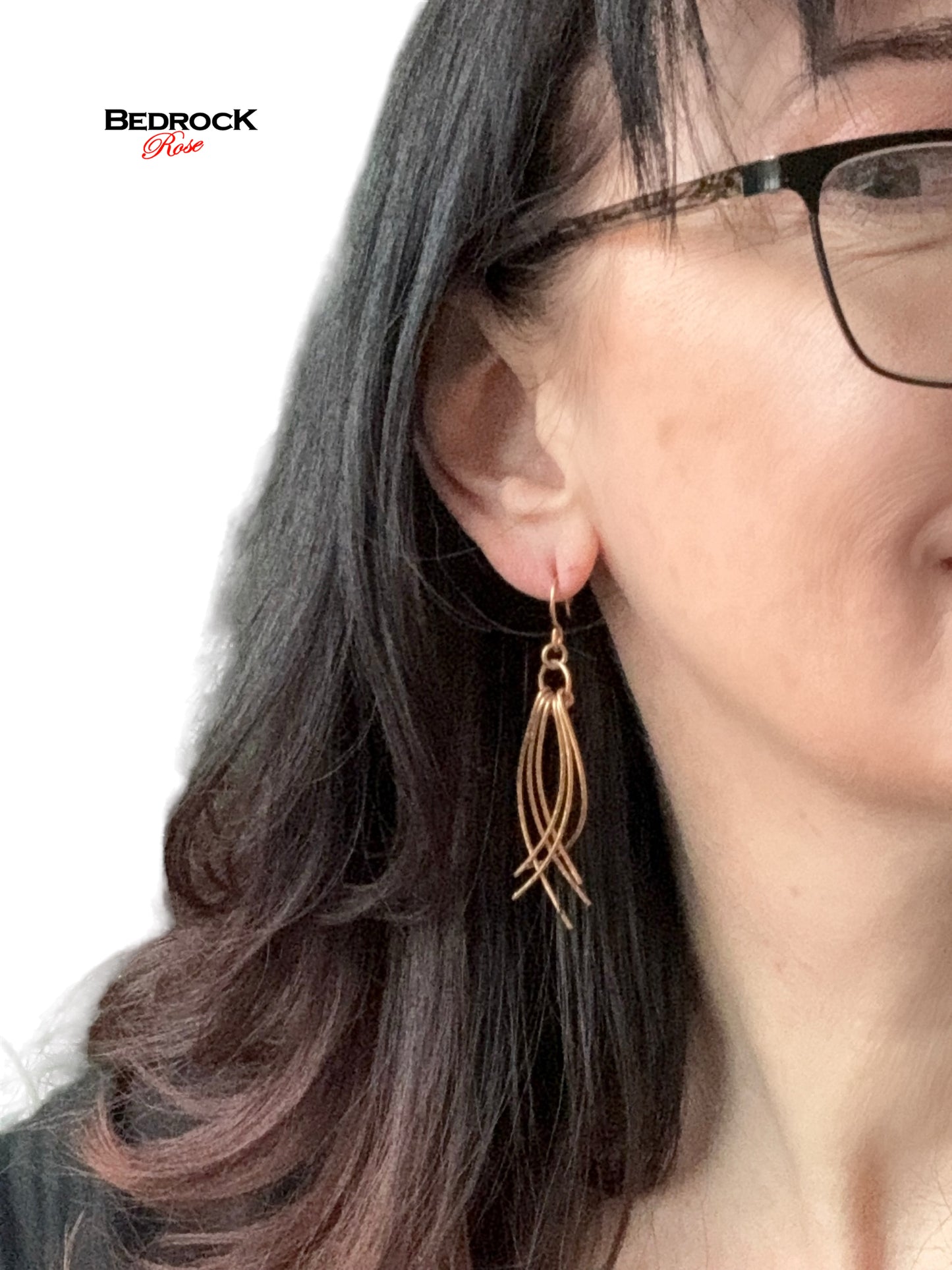 Warm Bronze Wires Curving Together Dangling Earrings, Nickel Free Bronze Fashion Earrings, Gift for her