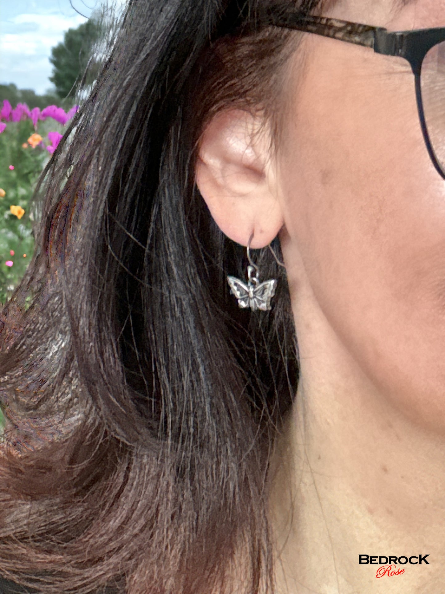 Dainty Silver Butterfly dangling earrings; symbol of rebirth, hope, and change, Handmade jewelry, gift for her