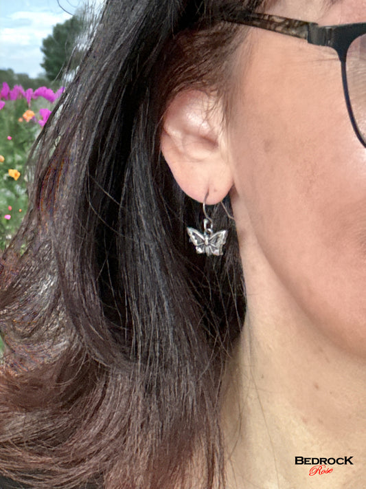 Dainty Silver Butterfly dangling earrings; symbol of rebirth, hope, and change, Handmade jewelry, gift for her
