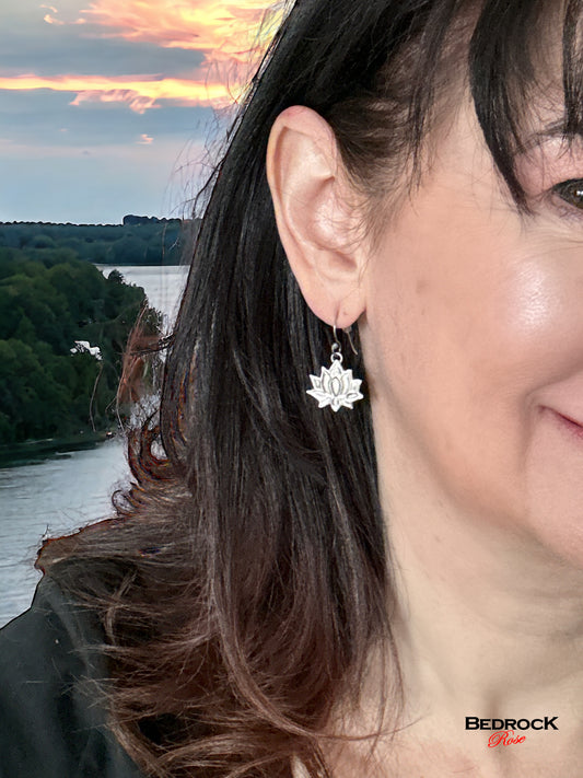 Kamala (Lotus) Sterling Silver Earrings, Spiritual earrings, Floral jewelry, Zen earrings, Calming lotus earrings, Bedrock Rose