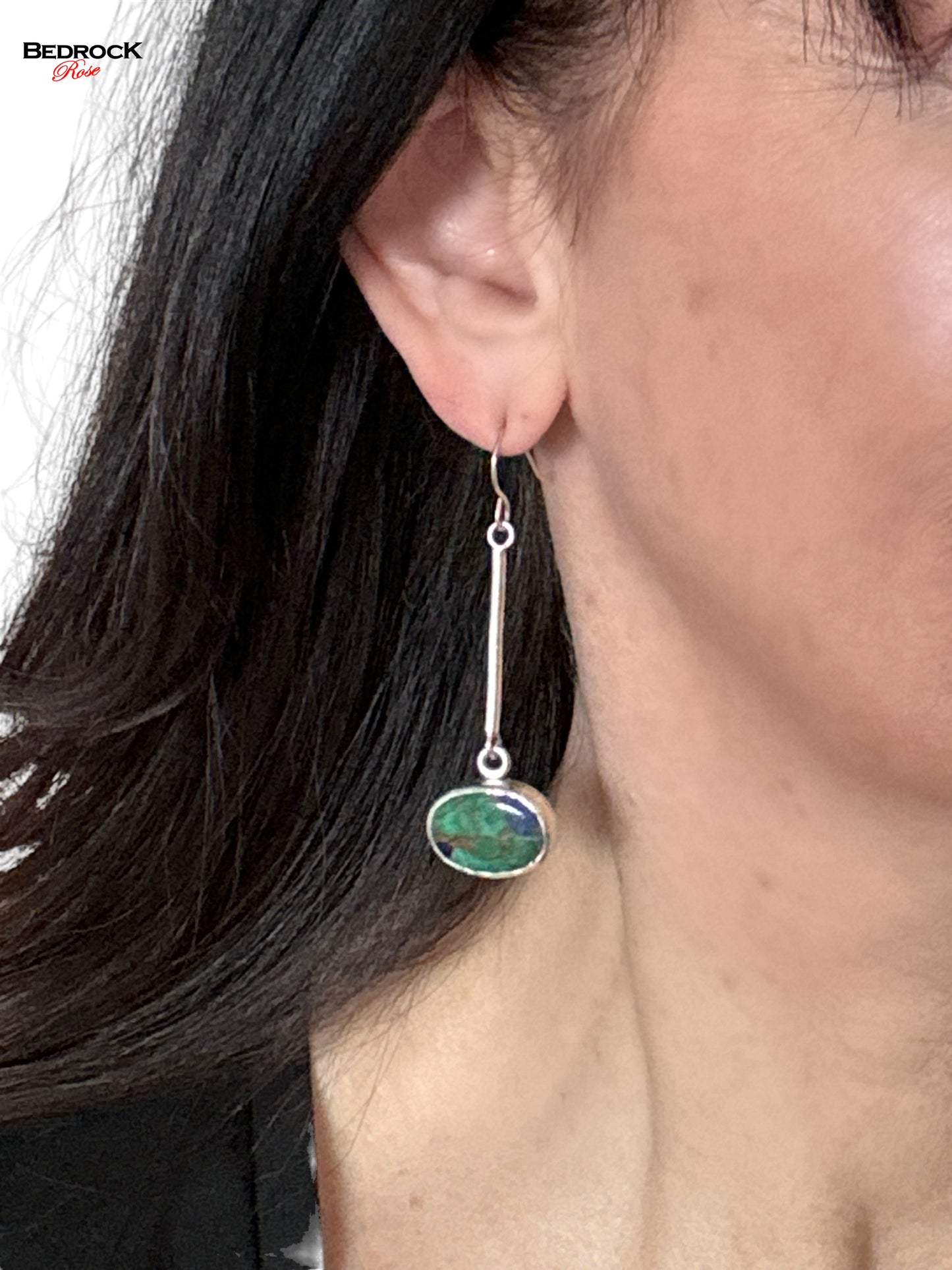 Azurite malachite earrings, gemstone jewelry, metaphysical gemstone jewelry, statement gemstone earrings, vibrant fashion, harmonizing energies accessories, dynamic gemstone patterns, handmade jewelry