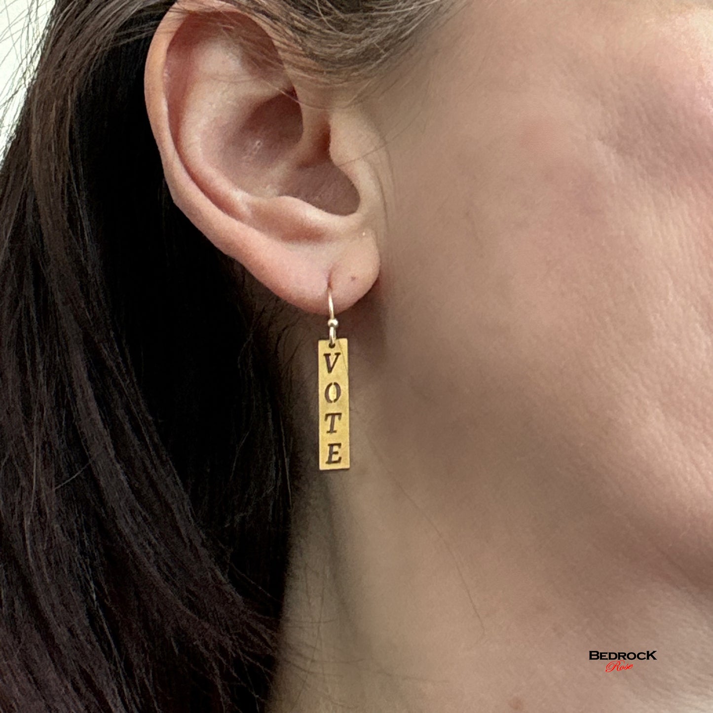 Gold Laser Cut Vote Democracy Dangling Earrings