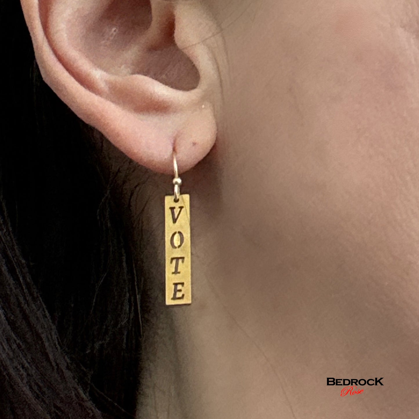 Gold Laser Cut Vote Democracy Dangling Earrings