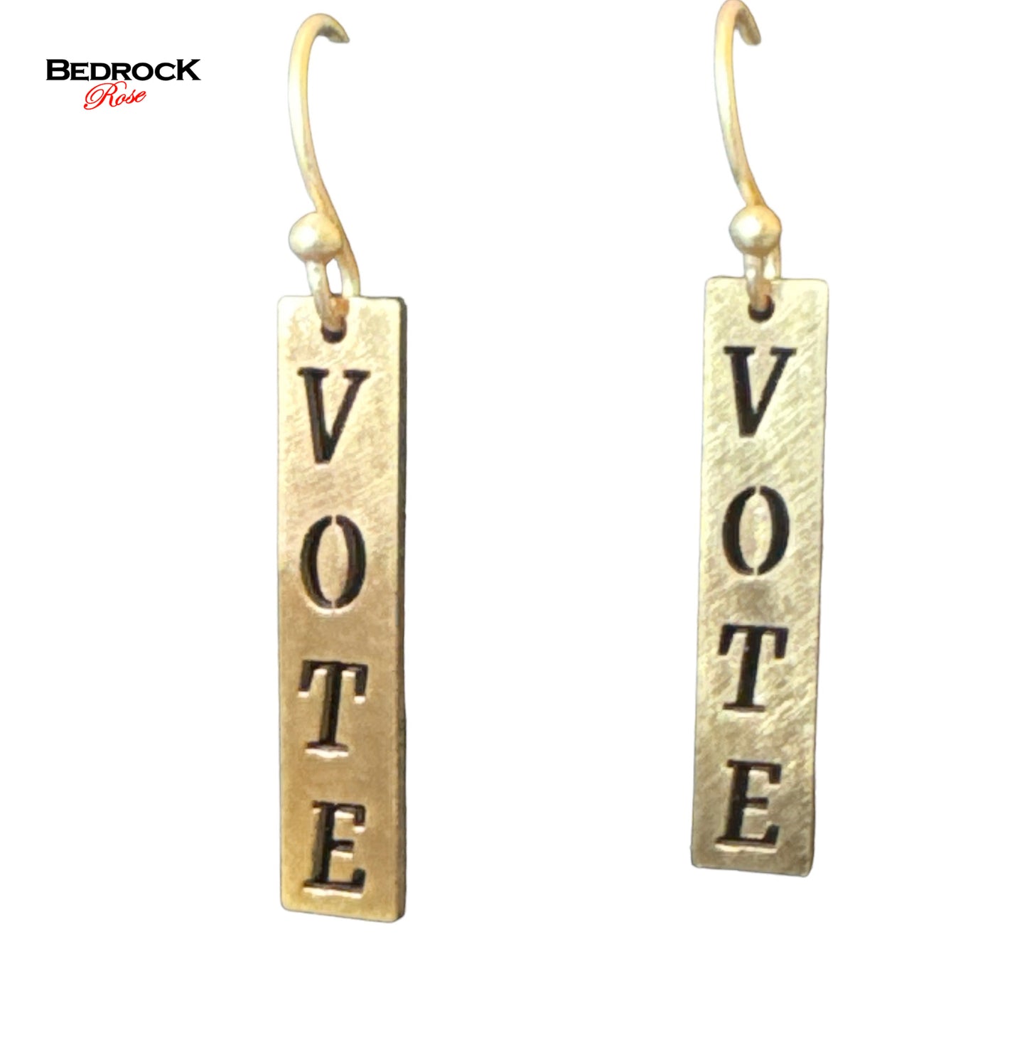 Gold Laser Cut Vote Democracy Dangling Earrings