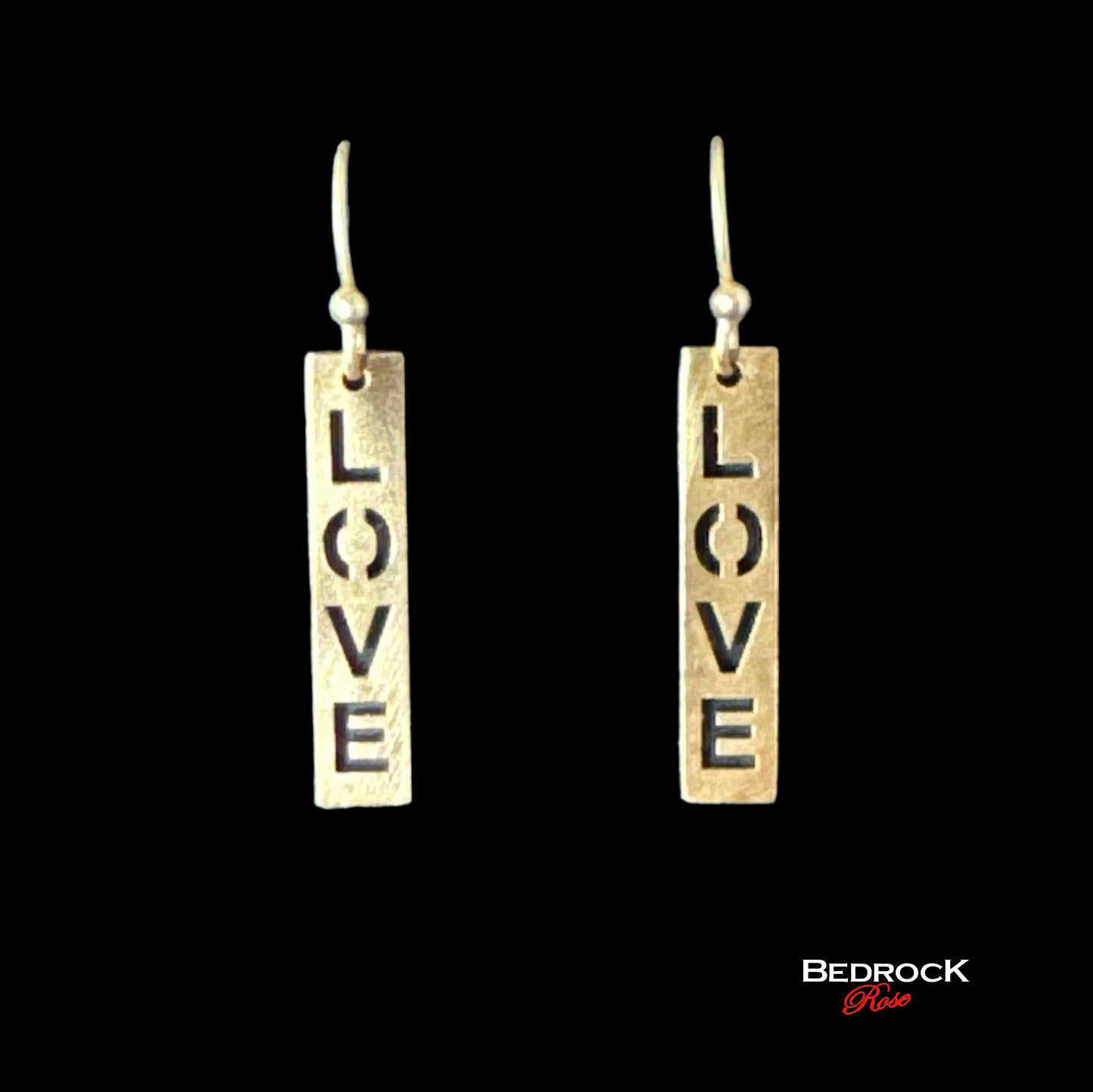 Gold Plated Love Earrings, Laser Cut Jewelry, Block Letters Love, Birthday Gift
