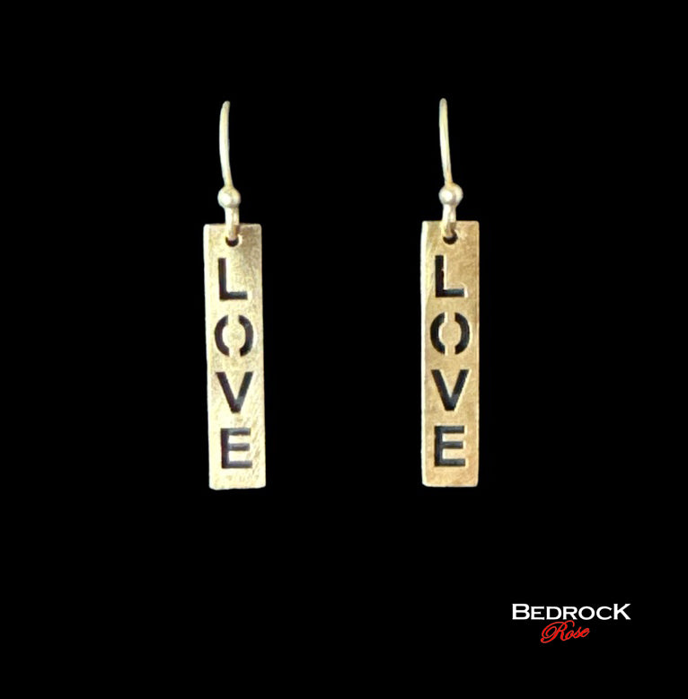 Gold Plated Love Earrings, Laser Cut Jewelry, Block Letters Love, Birthday Gift