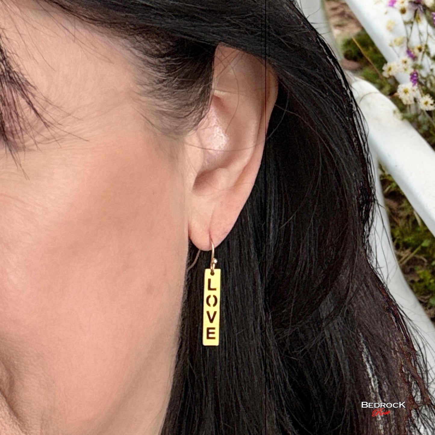 24K Gold Love Dangling Earrings, Laser Cut, Romance Earrings, Gift