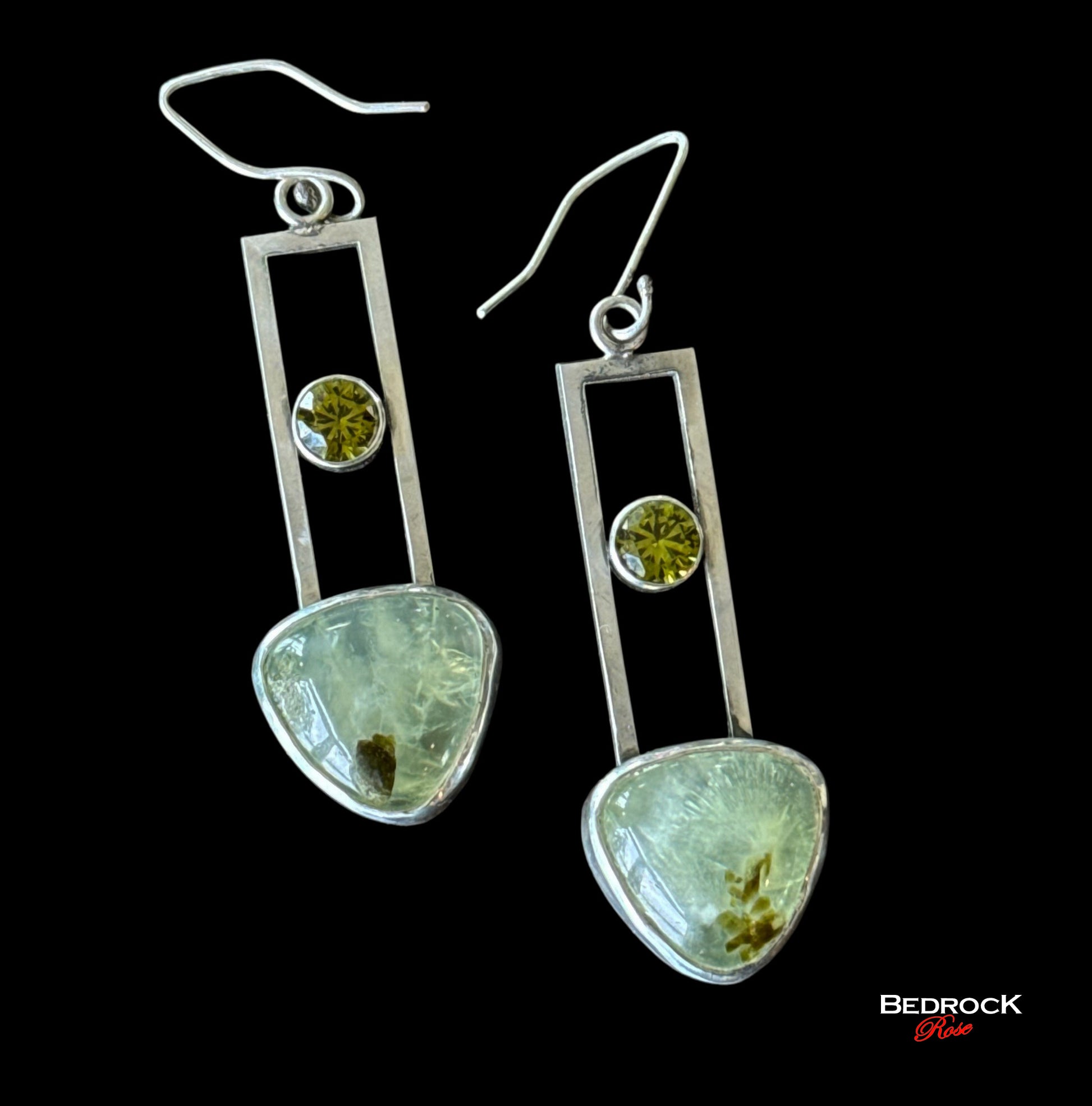 Prehnite and Peridot Gemstone Dangling Earrings, Enhanced communication prehnite gemstone, sterling silver earrings, gift for her, chic design
