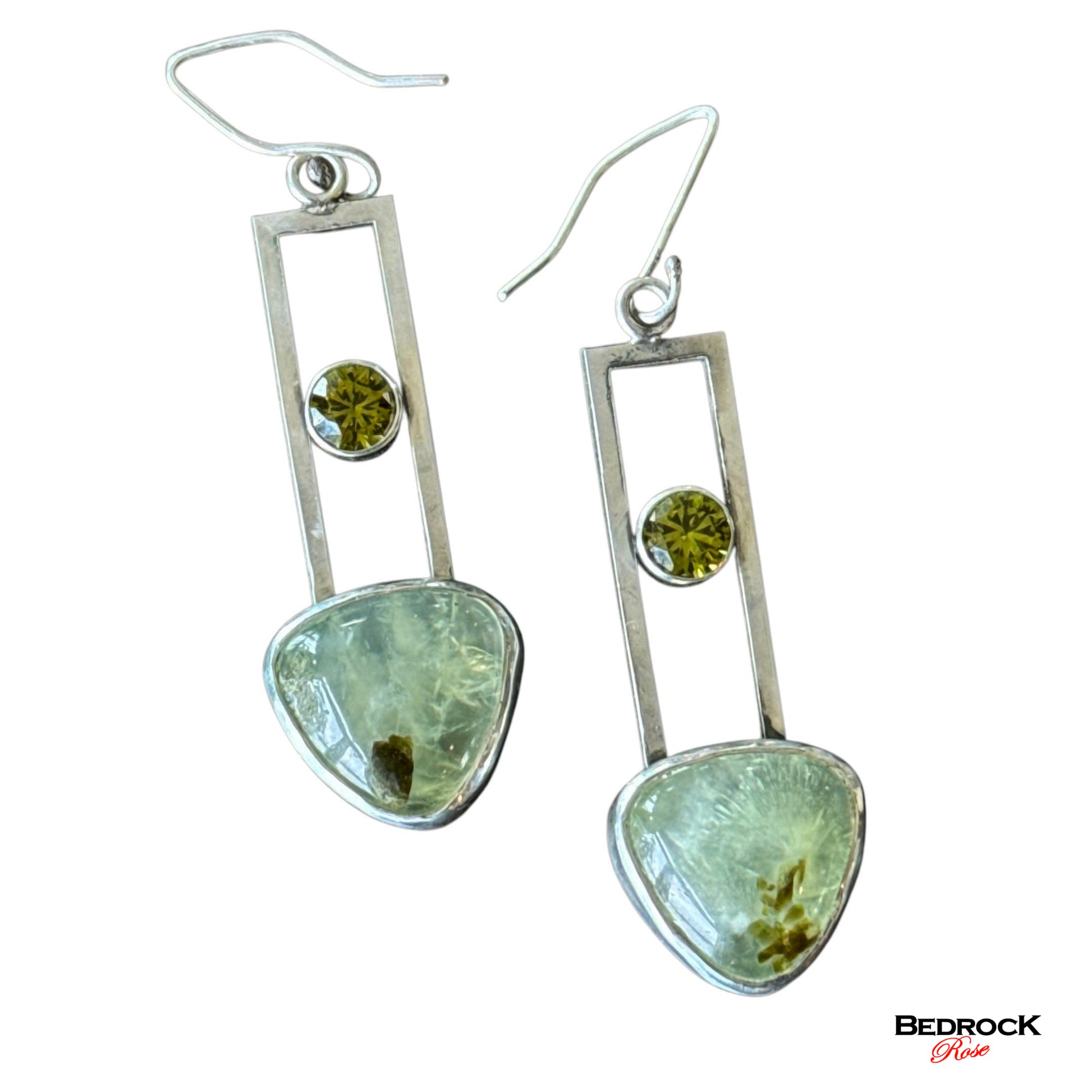 Prehnite and Peridot Gemstone Dangling Earrings, Enhanced communication prehnite gemstone, sterling silver earrings, gift for her, chic design