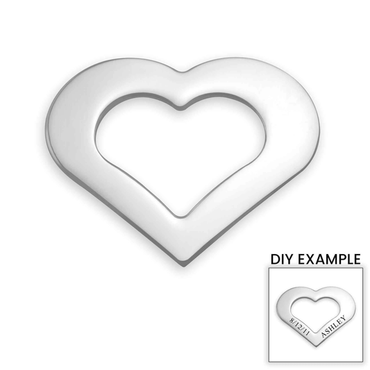 Engravable personalizable silver cut-out heart pendant, gift for her, romantic jewelry