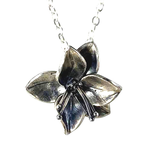 Fine Silver Orchid Pendant, Floral Necklace, Gift for Garden Lover