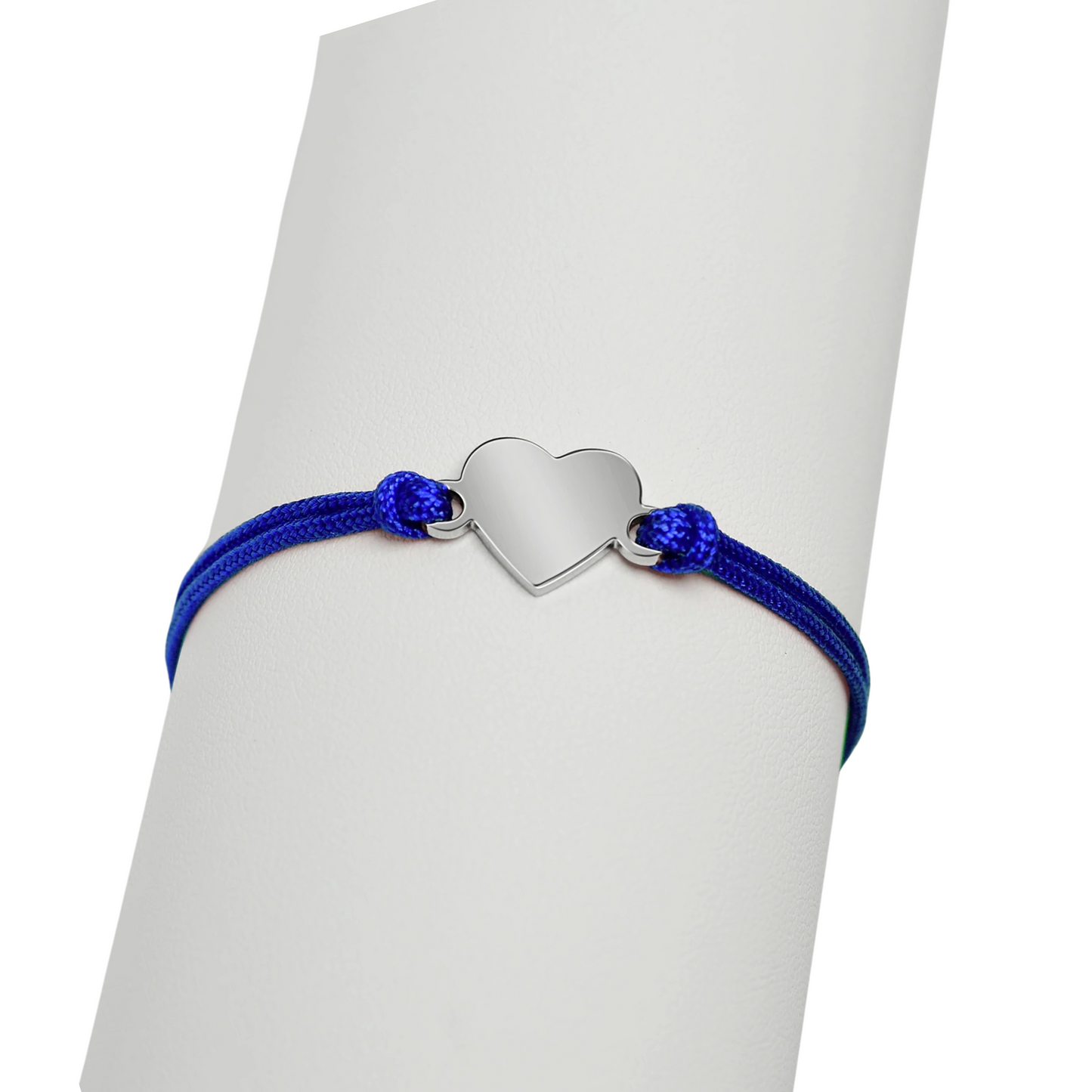 Blue corded friendship bracelet with heart charm engravable