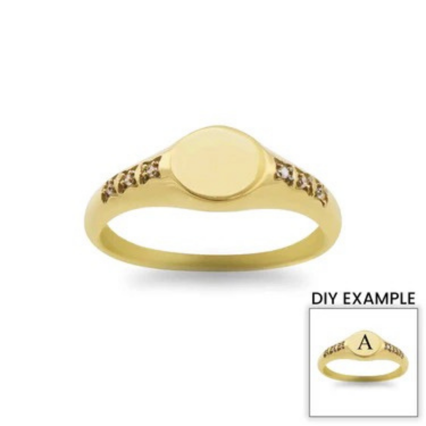 Gold signet oval crystal-lined ring for personalization, engraved vacuum-plated stainless steel ring, gift for her