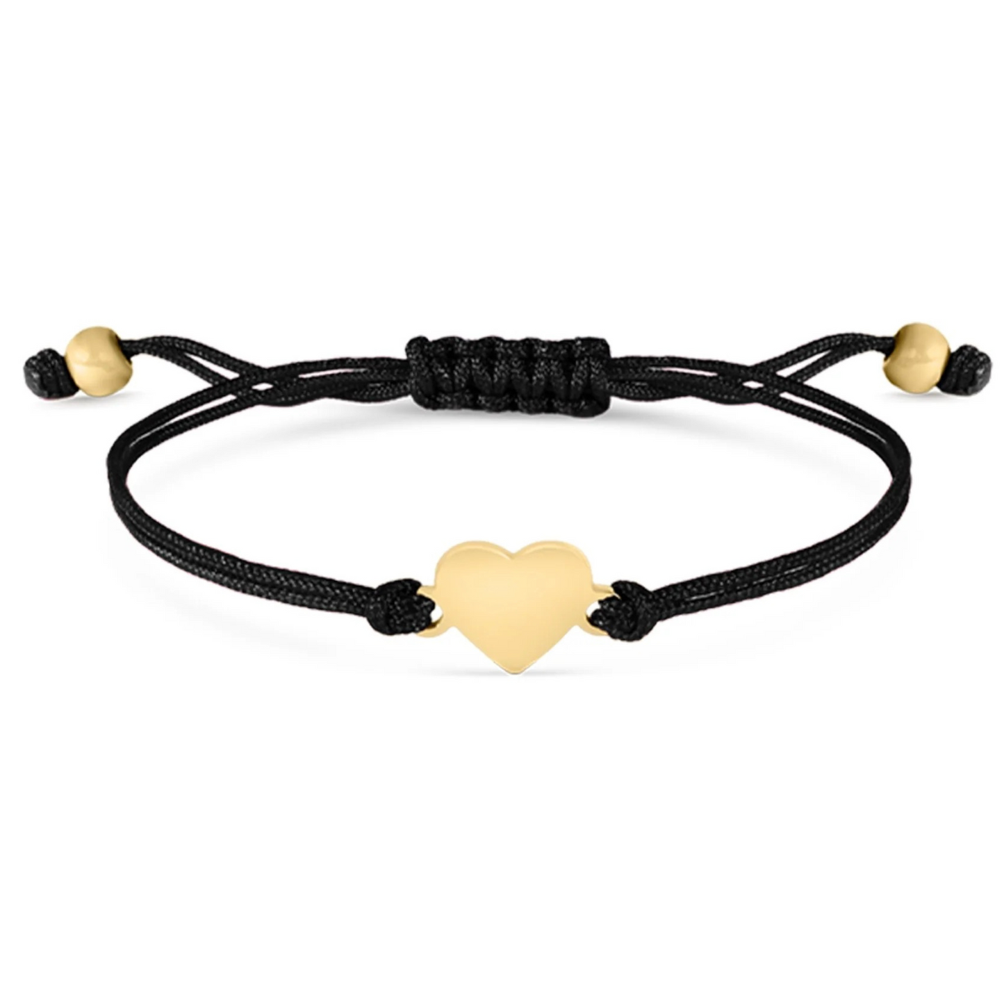 Gold corded friendship bracelet with heart charm engravable