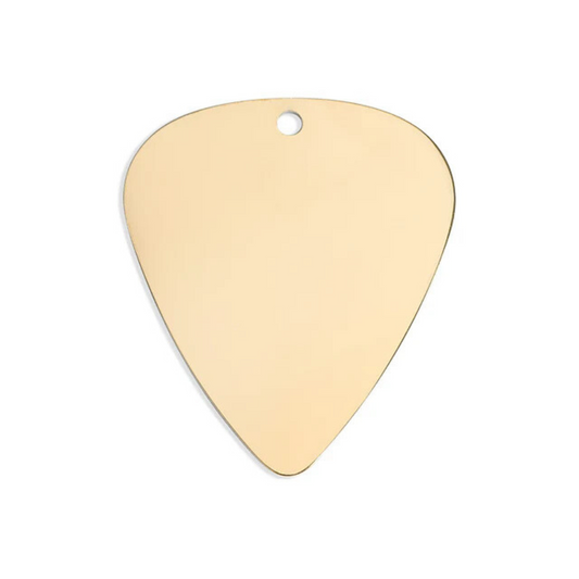 Gold guitar pick pendant, music lover jewelry, engravable personalizable necklace