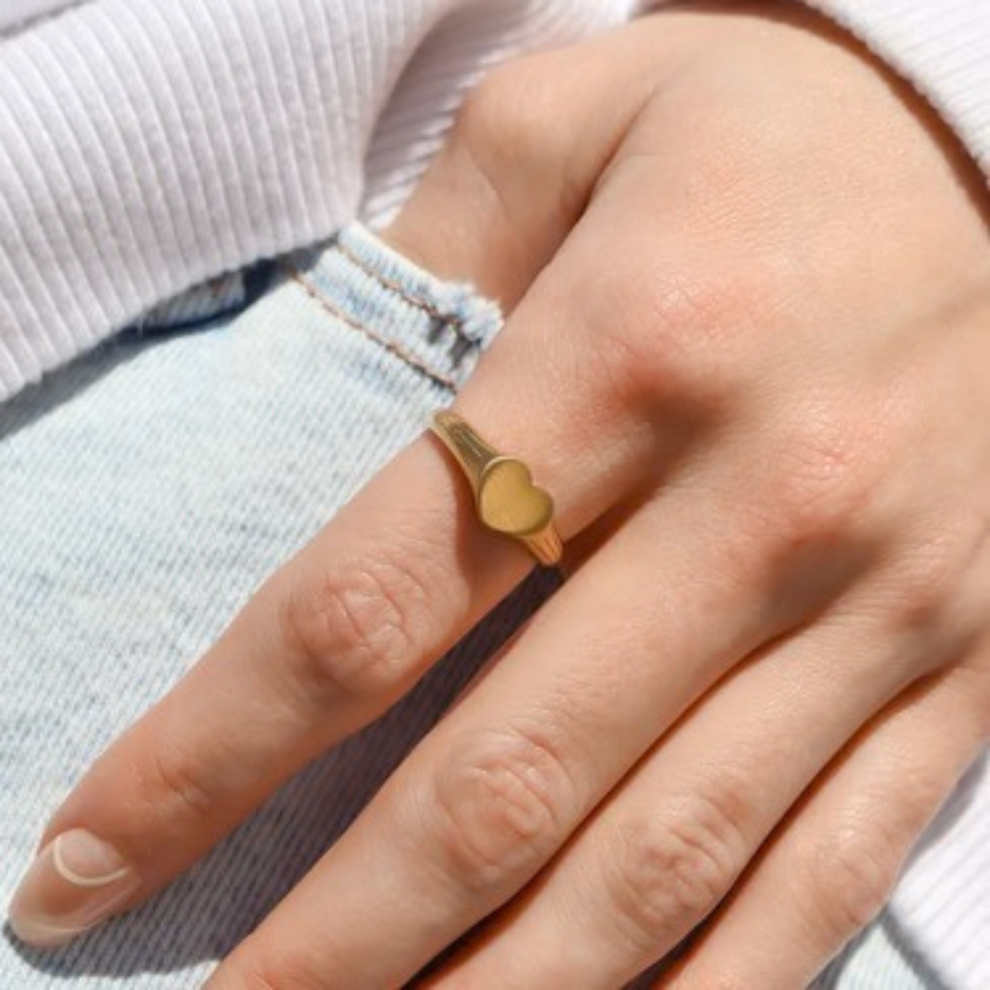 Gold heart signet ring, stainless steel, hypoallergnic, modern jewelry, gift for her