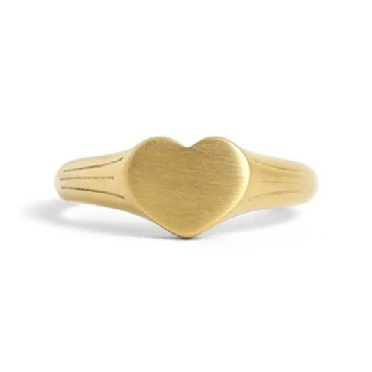 Gold heart signet ring, stainless steel, hypoallergnic, modern jewelry, gift for her personalized