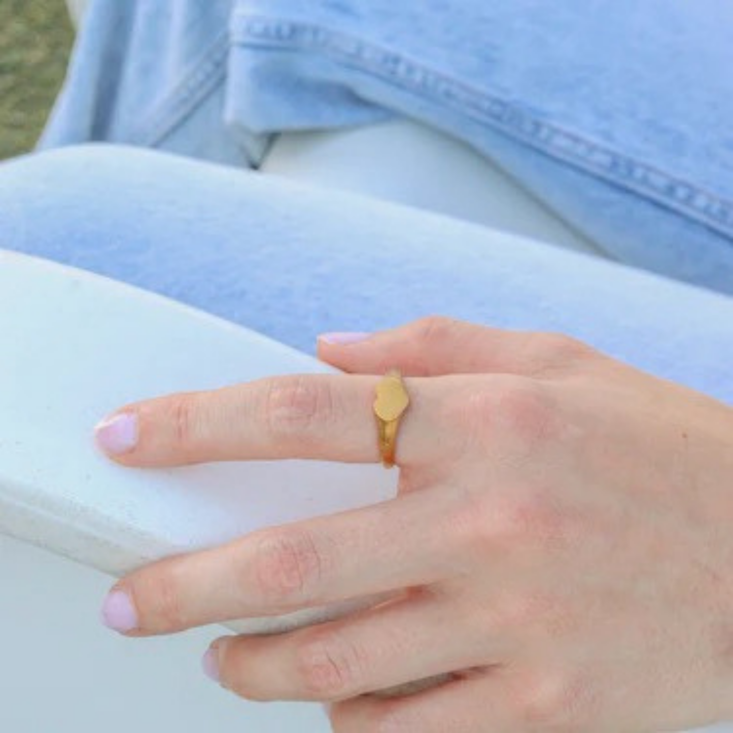Gold heart signet ring, stainless steel, hypoallergnic, modern jewelry, gift for her