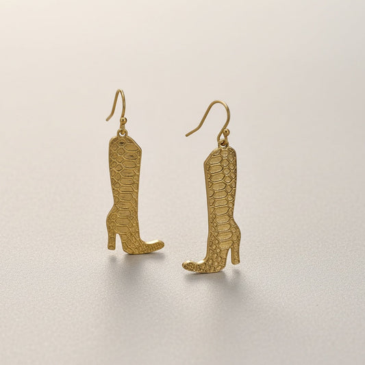 Gold snakeskin texture boot earrings