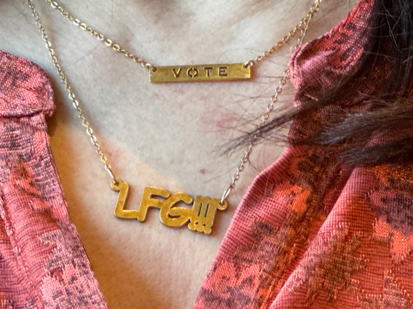 Gold Necklace LFG engraved, Let's Freaking Go, Megan Rapinoe, Kamala Harris for President, Answer the Call, Democracy jewelry, coconut tree story, Gift for Patriotic women, Vote