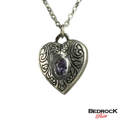 Silver Heart Pendant, Locket-style heart pendant, Silver heart Amethyst Necklace, Valentines Gift, Gift for Her, Heirloom quality heart pendant