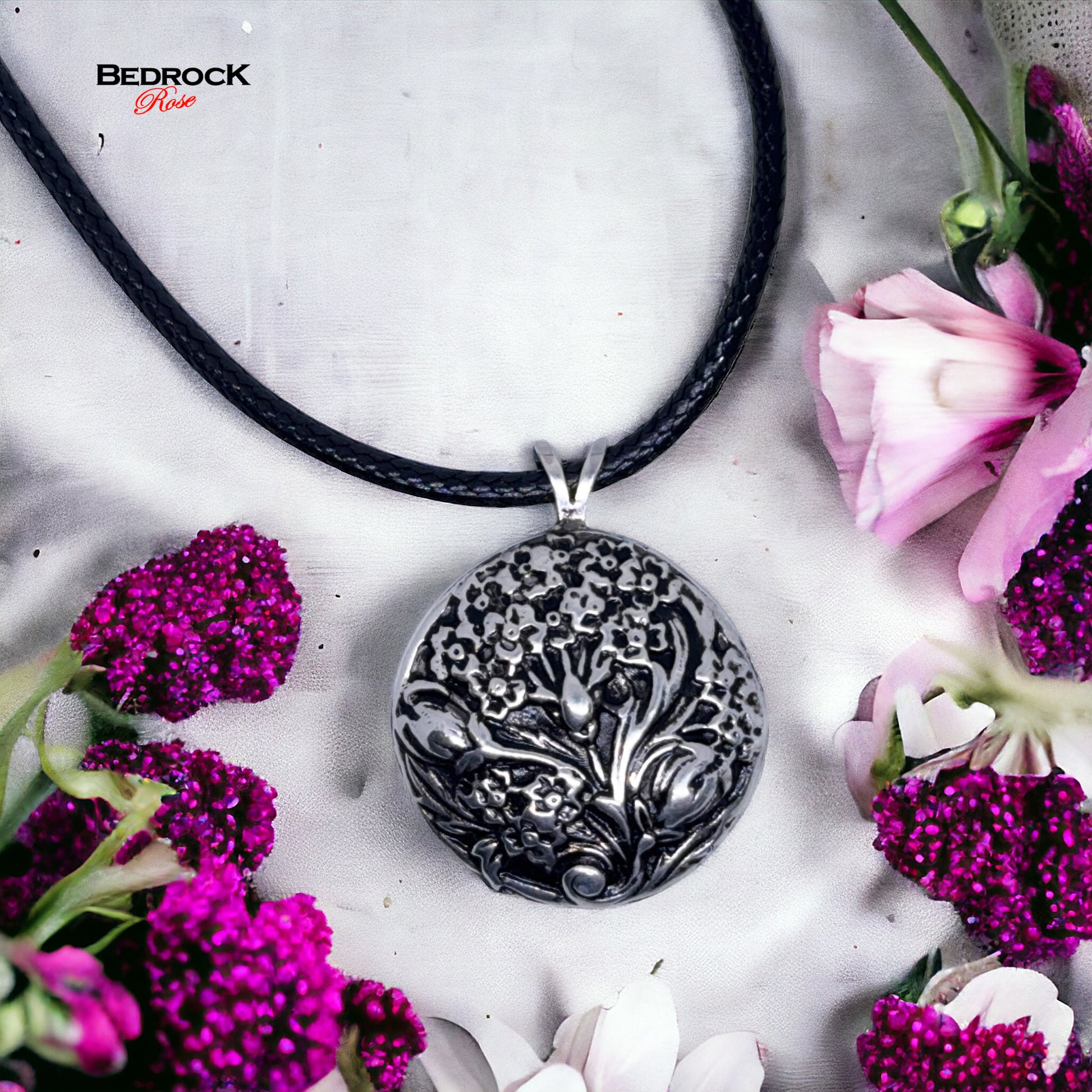 Silver Floral Medallion Pendant - Close up of Intricate Floral Design, Handmade Jewelry, Flower Necklace, Heirloom quality pendant, gift for her