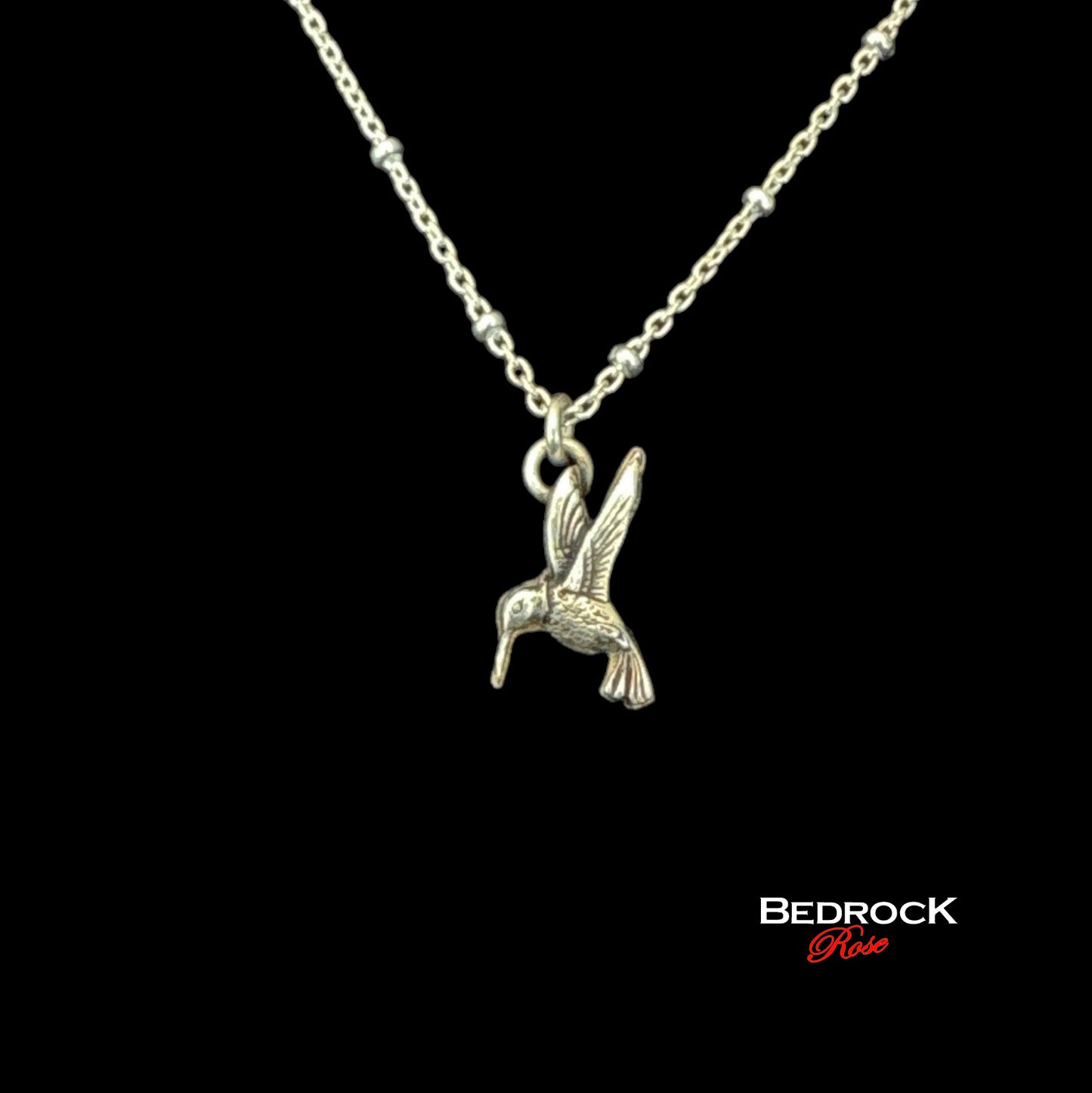 Tiny Fine silver hummingbird necklace on sterling silver satellite chain, nature-inspired jewelry, layering necklace, gift for her