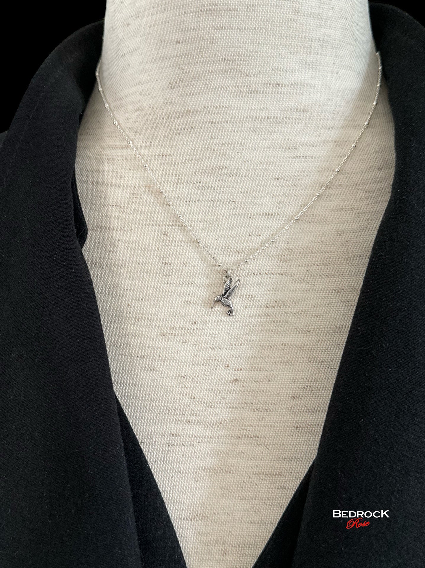 Tiny Fine silver hummingbird necklace on sterling silver satellite chain, nature-inspired jewelry, layering necklace, gift for her