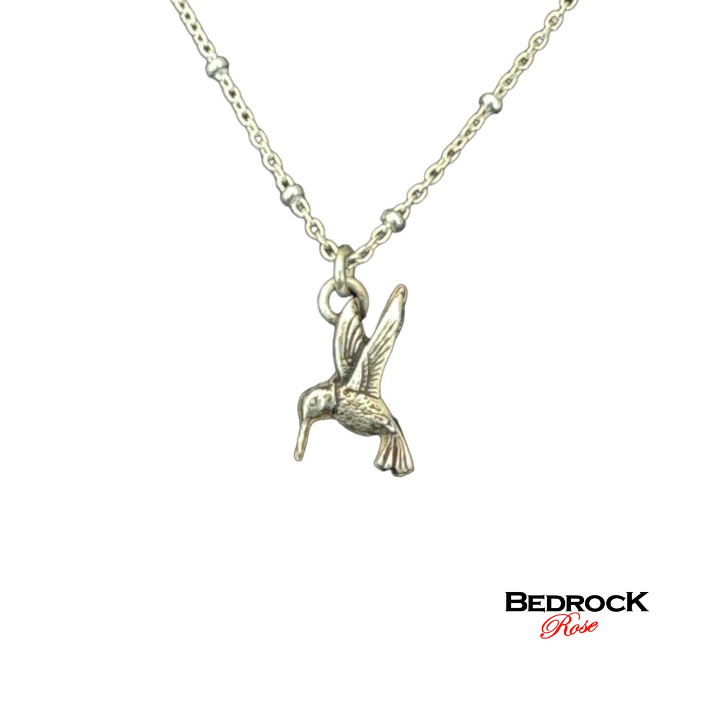 Tiny Fine silver hummingbird necklace on sterling silver satellite chain, nature-inspired jewelry, layering necklace, gift for her