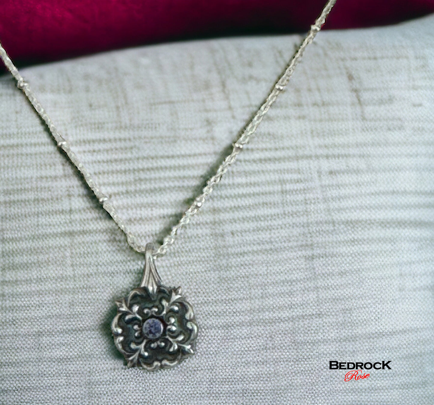 Petite elegant silver flourish pendant with tanzanite gemstone, sterling satellite chain, art nouveau jewelry, gift for her, romantic style necklace