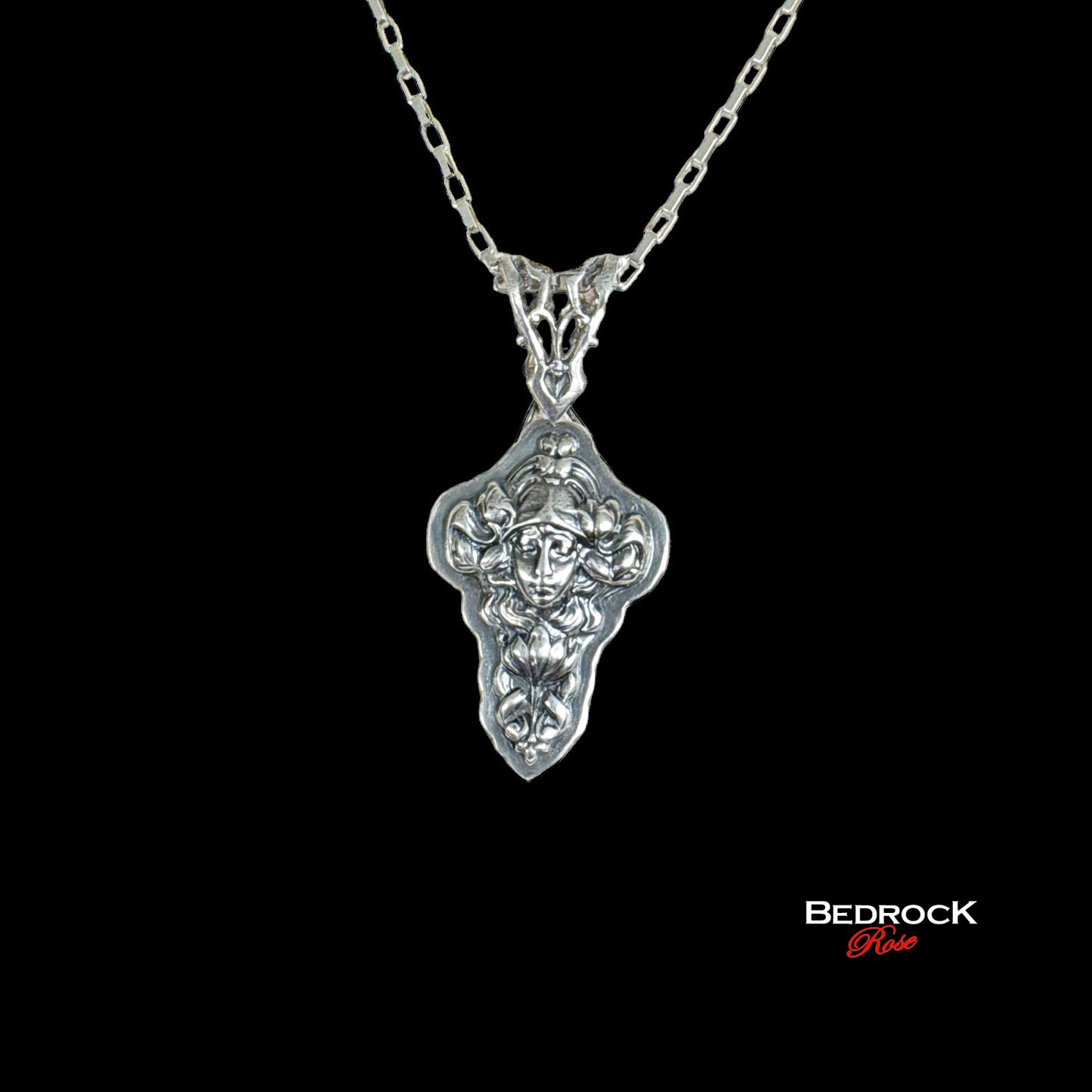 Sterling Silver Art Nouveau Lady Pendant, Hand-pierced bail, Heirloom quality Jewelry, Statement Necklace, Vintage Design, Die-Struck Jewelry, Potter Die