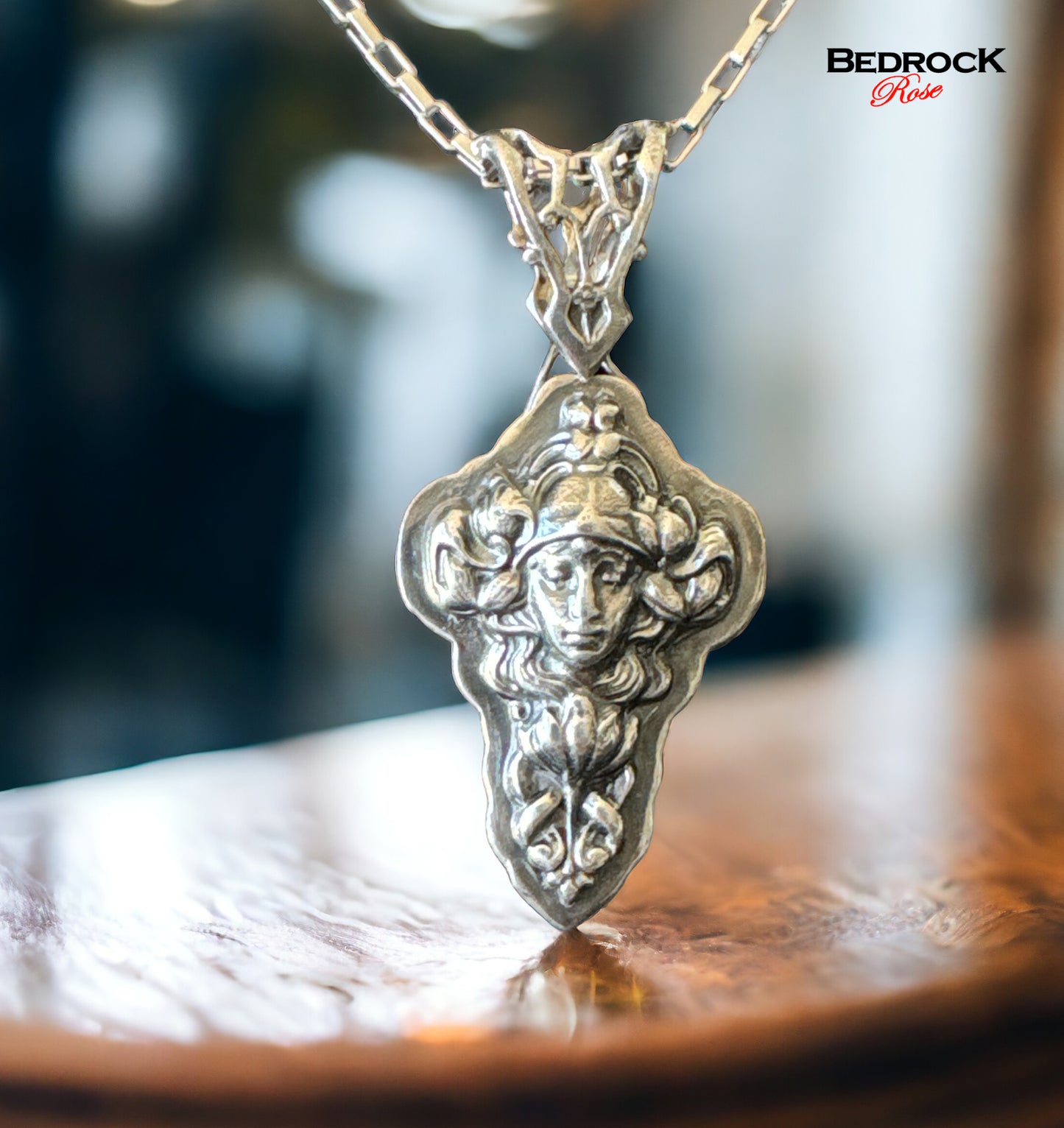 Sterling Silver Art Nouveau Lady Pendant, Hand-pierced bail, Heirloom quality Jewelry, Statement Necklace, Vintage Design, Die-Struck Jewelry, Potter Die
