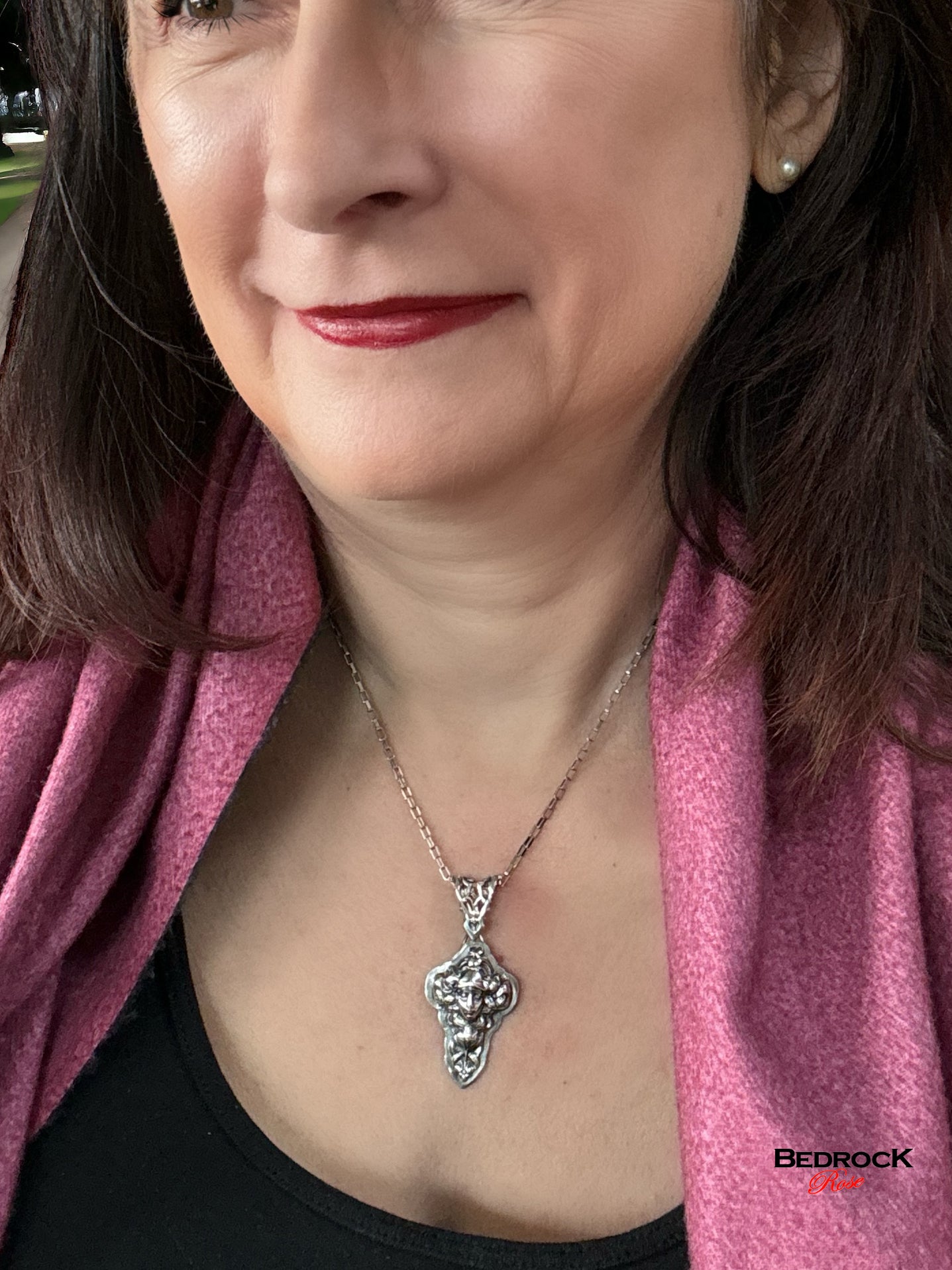 Sterling Silver Art Nouveau Lady Pendant, Hand-pierced bail, Heirloom quality Jewelry, Statement Necklace, Vintage Design, Die-Struck Jewelry, Potter Die
